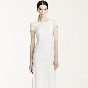 David's Bridal Cap sleeve sequined wedding gown, Size 8, new with tags